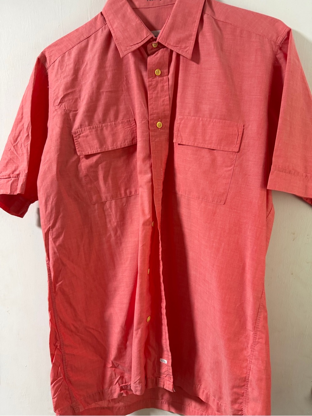 Men's Short-Sleeve Button-Down Shirt in Coral Pink